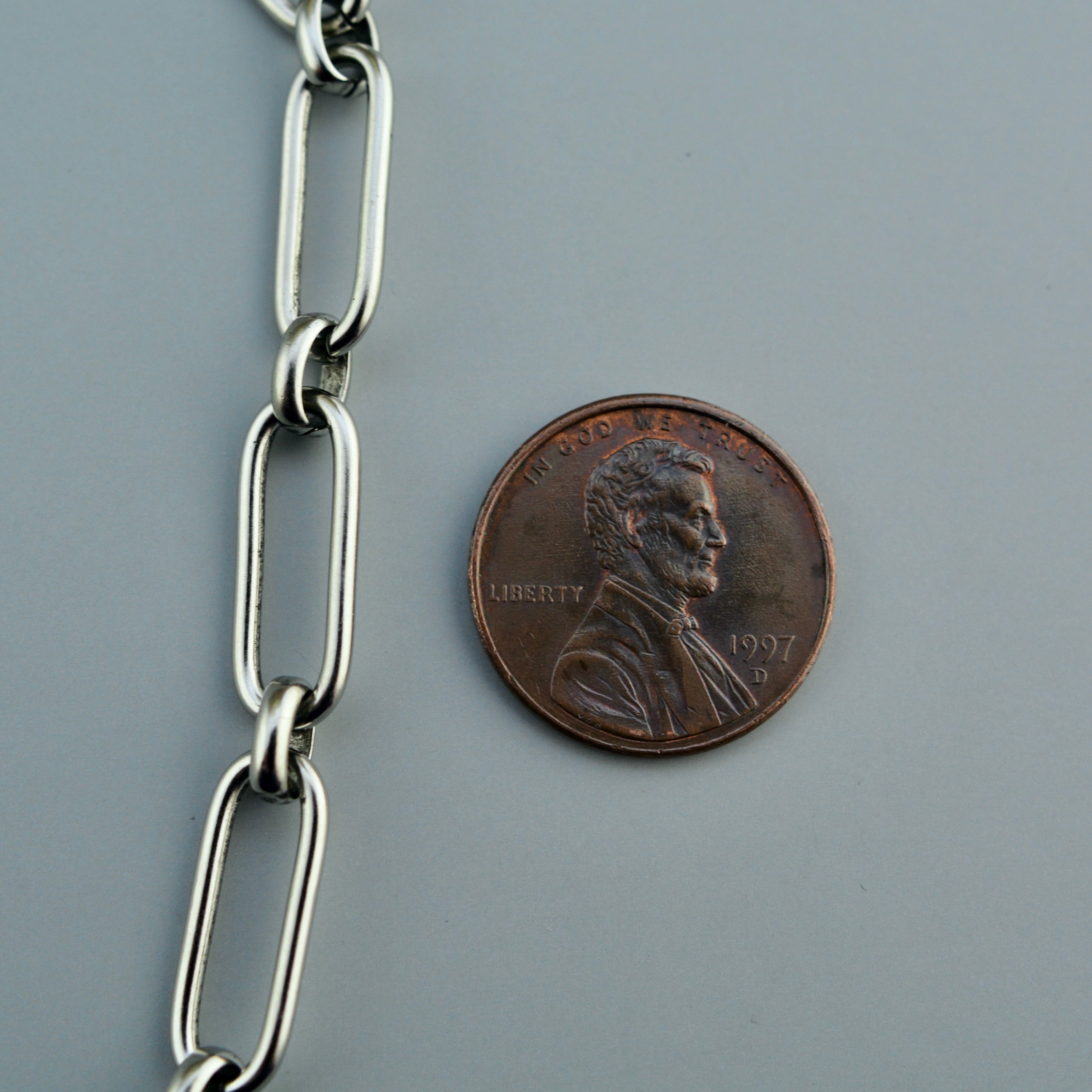 Silver Clip Chain, Alternating Long and Short Links, Chain by the