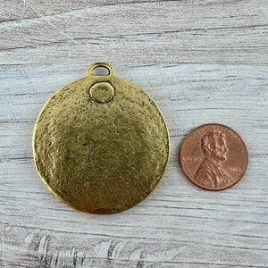 Large French Revolutionary Coin, Gold and Silver Mixed Metal Pendant With Black Rhinestones Crystals, Medal, GL-6316