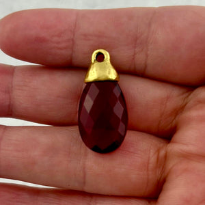 Red Garnet Pear Faceted Briolette Drop Pendant with Antique Gold Bead Cap, Gemstone, Jewelry Making Artisan Findings, GL-S045