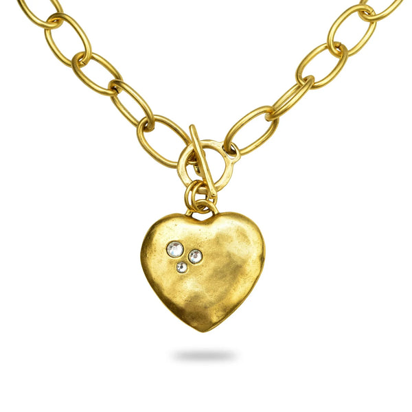 Load image into Gallery viewer, Large Gold Rhinestone Heart Pendant, Vintage Smooth Crystal Heart Charm, Jewelry Making Supplies, Components GL-6326
