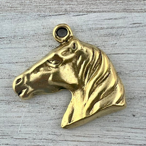 Horse Charm Pendant, Antiqued Gold Equestrian, Carson's Cove Artisan Jewelry Supplies, GL-6304