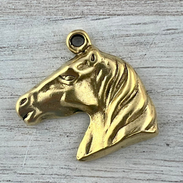 Load image into Gallery viewer, Horse Charm Pendant, Antiqued Gold Equestrian, Carson&#39;s Cove Artisan Jewelry Supplies, GL-6304
