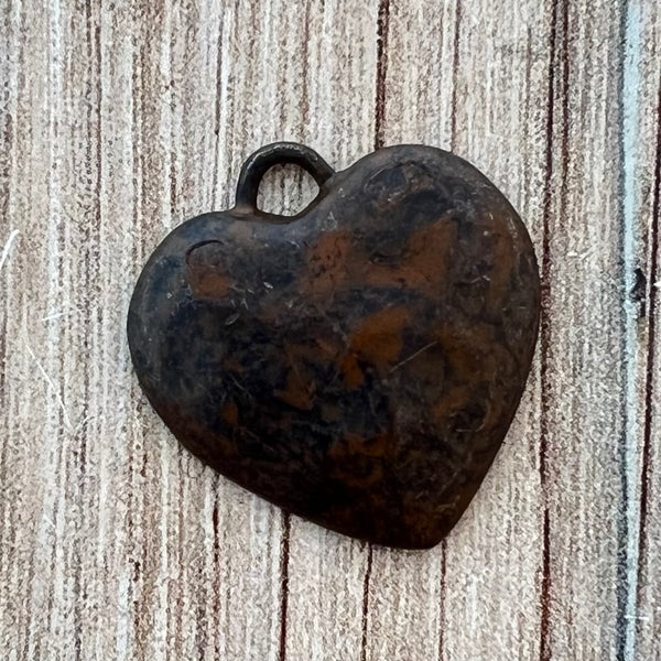 Load image into Gallery viewer, Brown Heart Pendant, Vintage Smooth Heart Charm, Jewelry Making, BR-6267
