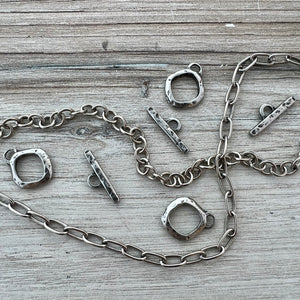 Diamond Toggle Clasp, Antiqued Silver Pewter Closure, Artisan Necklace Bracelet Components Findings, PW-6268