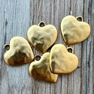 Gold Heart Pendant, Vintage Smooth Charm, Jewelry Making, GL-6267