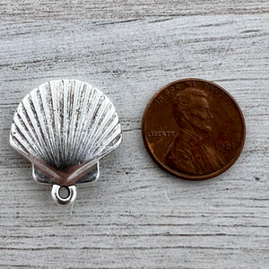 Seashell Charm, Simple Antiqued Silver Ocean Charm, Jewelry Making, SL-6285