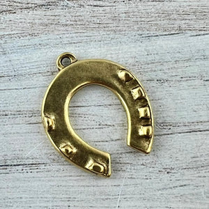 Horseshoe Pendant, Antiqued Gold Equestrian Jewelry Charm, Carson's Cove, Horse Jewelry Supplies, GL-6307