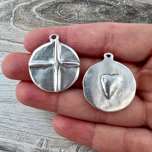 Circle Cross Heart Charm, Silver Pendant, Jewelry Findings, SL-6294