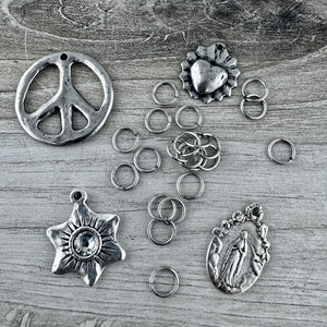 8mm Jump Rings, Silver Jump Rings, Antiqued Jump Rings, 25 jump rings, PW-3003