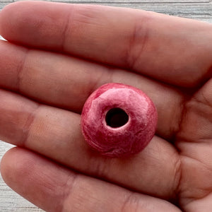 4 Large Pink Ceramic Glazed Beads, Jewelry Finding Making Supplies, BD-0039