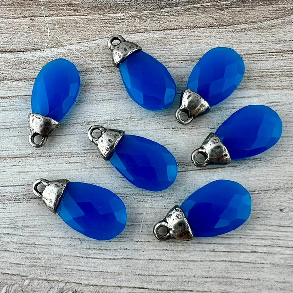 Load image into Gallery viewer, Blue Chalcedony Pear Faceted Briolette Drop Pendant with Antique Pewter Bead Cap, Jewelry Making Artisan Findings, PW-S043
