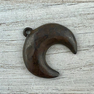 Crescent Moon Pendant, Rustic Brown Celestial Charm,  Jewelry Findings, BR-6295