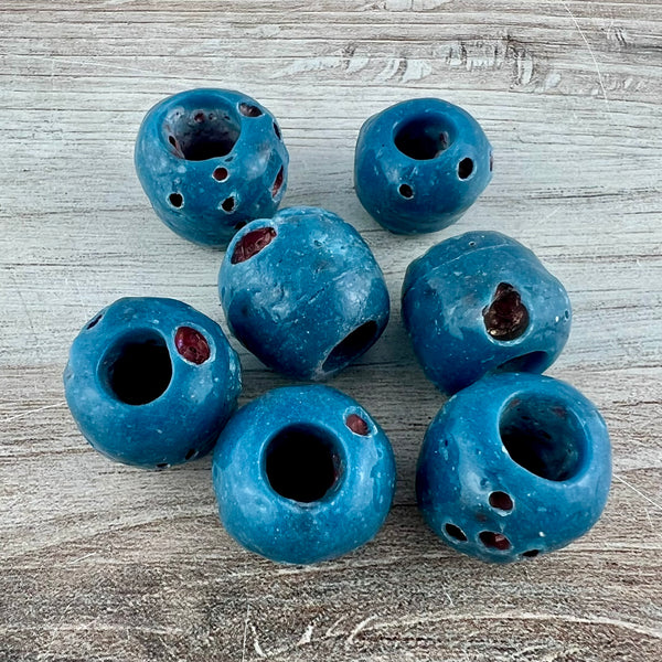 Load image into Gallery viewer, 4 Large Teal Blue Textured Ceramic Beads, Ceramic Large Bead, Jewelry Finding Making Supplies, BD-0044
