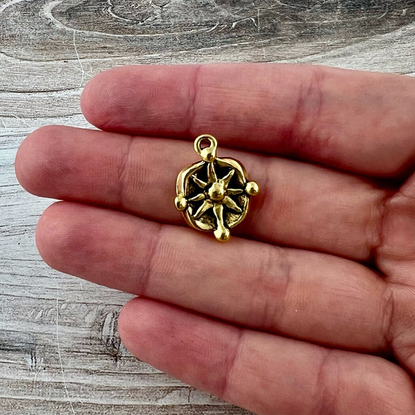 Load image into Gallery viewer, Dotted Compass Charm, Antiqued Gold Star, Jewelry Findings, GL-6298
