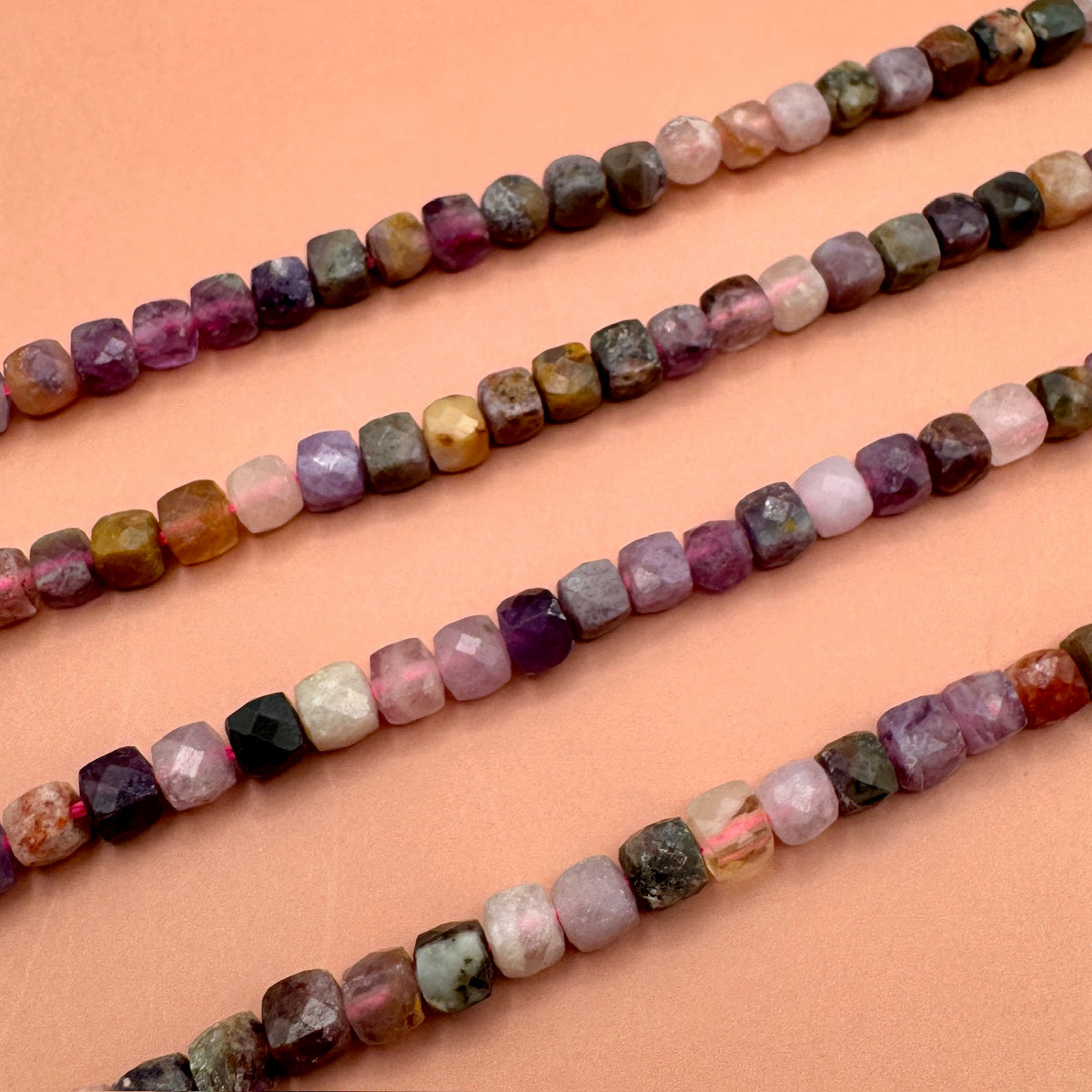 Tourmaline, Multicolor Faceted Cubes, 4mm Faceted Cubes, Full Strand BD-4060