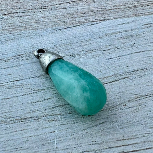Load image into Gallery viewer, Amazonite Faceted Teardrop Briolette Drop Pendant with Silver Pewter Bead Cap, Jewelry Making Artisan Findings, PW-S039
