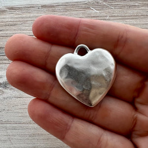 Silver Heart Pendant, Vintage Smooth Heart Charm, Jewelry Making, SL-6267
