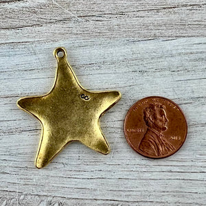 Medium, Smooth Star Pendant, Gold Artisan Charm for Jewelry Design, GL-6312