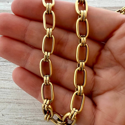 Gold Oval Chain, Alternating Long and Short Links, Chain by the Foot, Jewelry Supplies, GL-2059