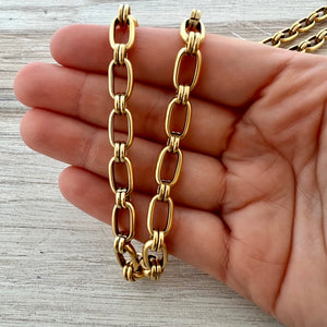 Gold Oval Chain, Alternating Long and Short Links, Chain by the Foot, Jewelry Supplies, GL-2059