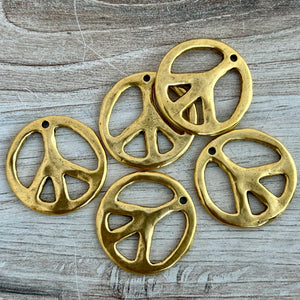 Peace Sign Pendant, Smooth Gold Symbol Charm, Artisan Jewelry Findings, GL-6305