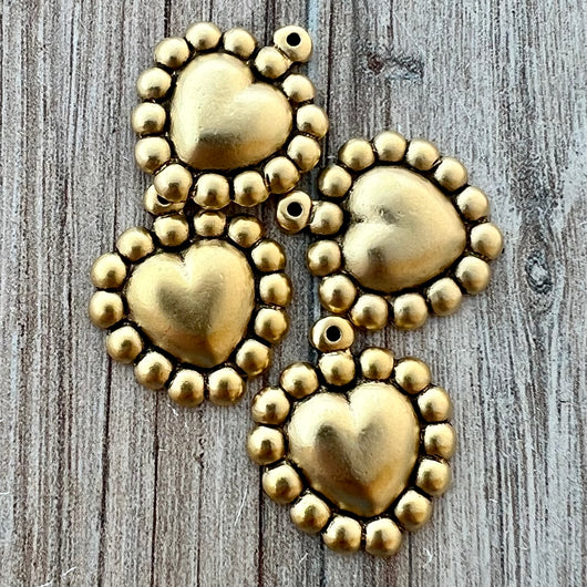 Bumpy Dotted Puffy Heart Charm, Gold Charm, Jewelry Making Pendant, GL-6269