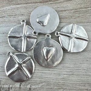 Circle Cross Heart Charm, Silver Pendant, Jewelry Findings, SL-6294