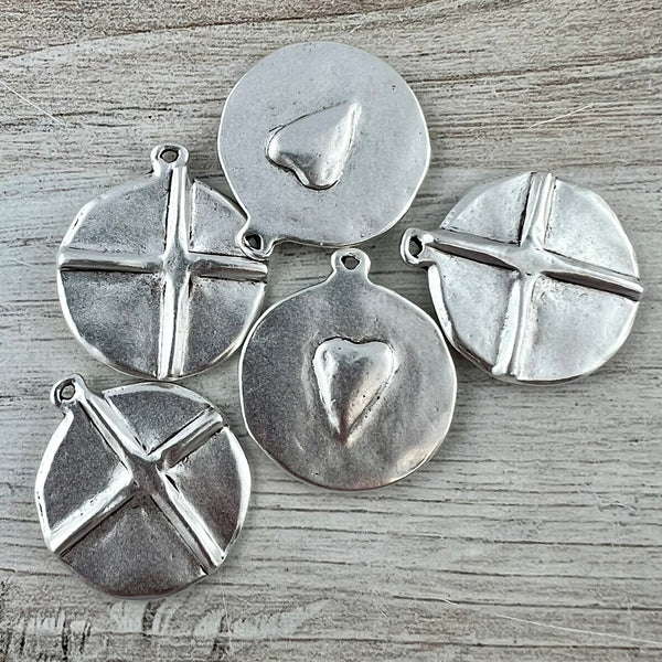 Load image into Gallery viewer, Circle Cross Heart Charm, Silver Pendant, Jewelry Findings, SL-6294
