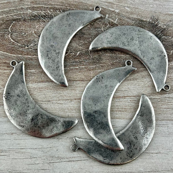 Load image into Gallery viewer, Wavy Crescent Moon Pendant, Large Silver Celestial Charm, Artisan Jewelry Findings, PW-6313
