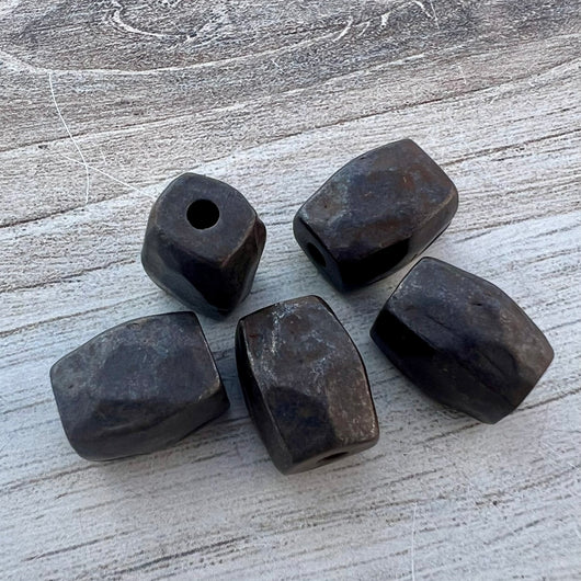 Chunky, Smooth Rectangle Artisan Tube Spacer Bead, Rustic Brown Finding, Jewelry Components Supplies, BR-6281