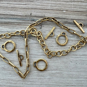 Medium Hammered Organic Toggle Clasp, Antiqued Gold Closure, Artisan Necklace Bracelet Findings, GL-6273