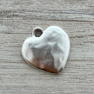 Silver Heart Pendant, Vintage Smooth Heart Charm, Jewelry Making, SL-6267