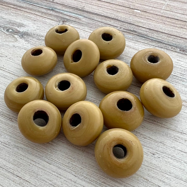 Load image into Gallery viewer, 4 Olive Tan Ceramic Beads, Vintage Large Bead, Jewelry Supplies, Jewelry Finding Making, BD-0042
