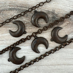 Crescent Moon Pendant, Rustic Brown Celestial Charm,  Jewelry Findings, BR-6295