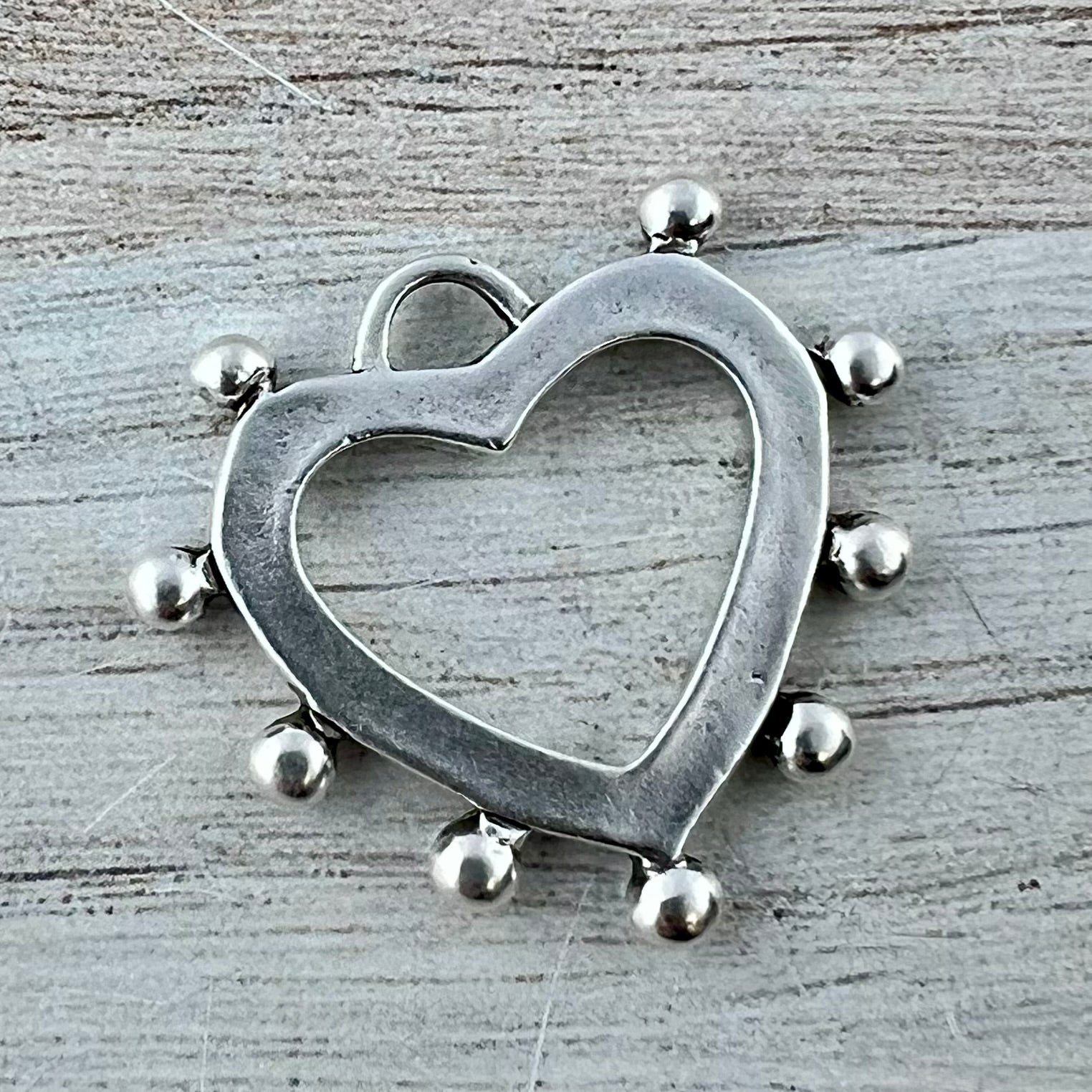 Dotted Heart Charm, Bumpy Silver Artisan Pendant, Jewelry Making, SL ...