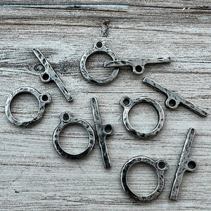 Medium Toggle Clasp, Antique Silver Pewter Closure, Artisan Necklace Bracelet Components Findings, PW-6272