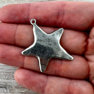 Medium Smooth Star Pendant, Silver Artisan Charm for Jewelry Design, PW-6312