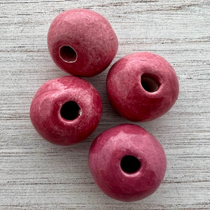 4 Large Pink Ceramic Glazed Beads, Jewelry Finding Making Supplies, BD-0039
