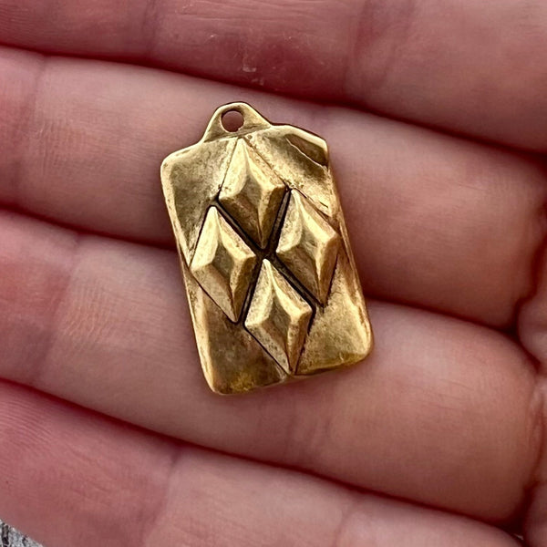 Load image into Gallery viewer, Diamond Pattern Charm, Geometrical Pendant, Antiqued Gold Abstract Pendant, Artisan Jewelry Components Supplies, GL-6291
