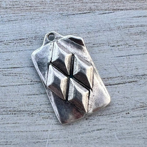 Diamond Pattern Charm, Geometrical Pendant, Antiqued Silver Abstract Pendant, Artisan Jewelry Components Supplies, SL-6291