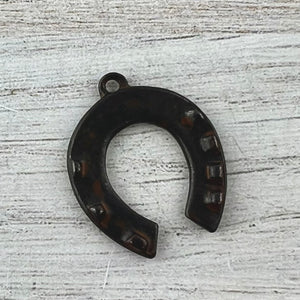 Horseshoe Pendant, Rustic Brown Equestrian Jewelry Charm, Carson's Cove, Horse Jewelry Supplies, BR-6307