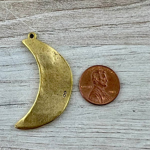 Wavy Crescent Moon Pendant, Large Gold Celestial Charm, Artisan Jewelry Findings, GL-6313