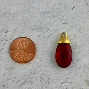 Red Garnet Pear Faceted Briolette Drop Pendant with Antique Gold Bead Cap, Gemstone, Jewelry Making Artisan Findings, GL-S045