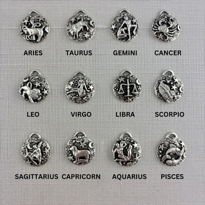 Zodiac Pendant, Silver Horoscope Charm, Birth Month Astrology Jewelry Making Medal, SL-6324