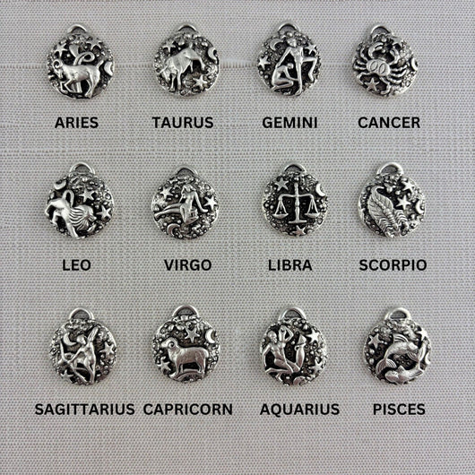 Zodiac Pendant, Silver Horoscope Charm, Birth Month Astrology Jewelry Making Medal, SL-6324