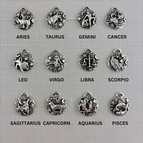 Load image into Gallery viewer, Zodiac Pendant, Silver Horoscope Charm, Birth Month Astrology Jewelry Making Medal, SL-6324
