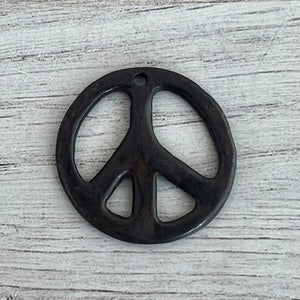 Peace Sign Pendant, Rustic Brown Smooth Symbol Charm, Artisan Jewelry Findings, BR-6305