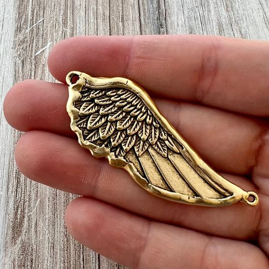 Soldered Angel Wing Connector, Antiqued Gold Pewter Pendant, Jewelry Making, GL-6271
