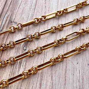 Gold Clip Chain, Alternating Long and Short Links, Chain by the Foot, Oval Cable, Jewelry Supplies, GL-2046