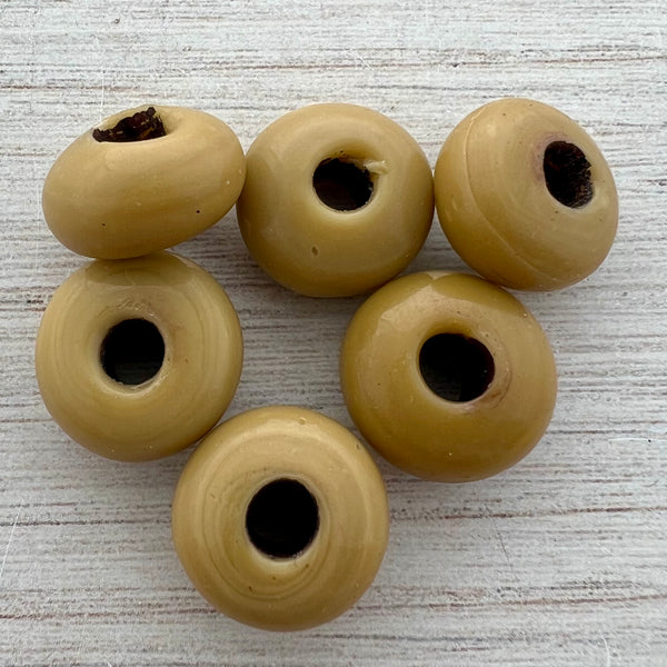 Load image into Gallery viewer, 4 Olive Tan Ceramic Beads, Vintage Large Bead, Jewelry Supplies, Jewelry Finding Making, BD-0042
